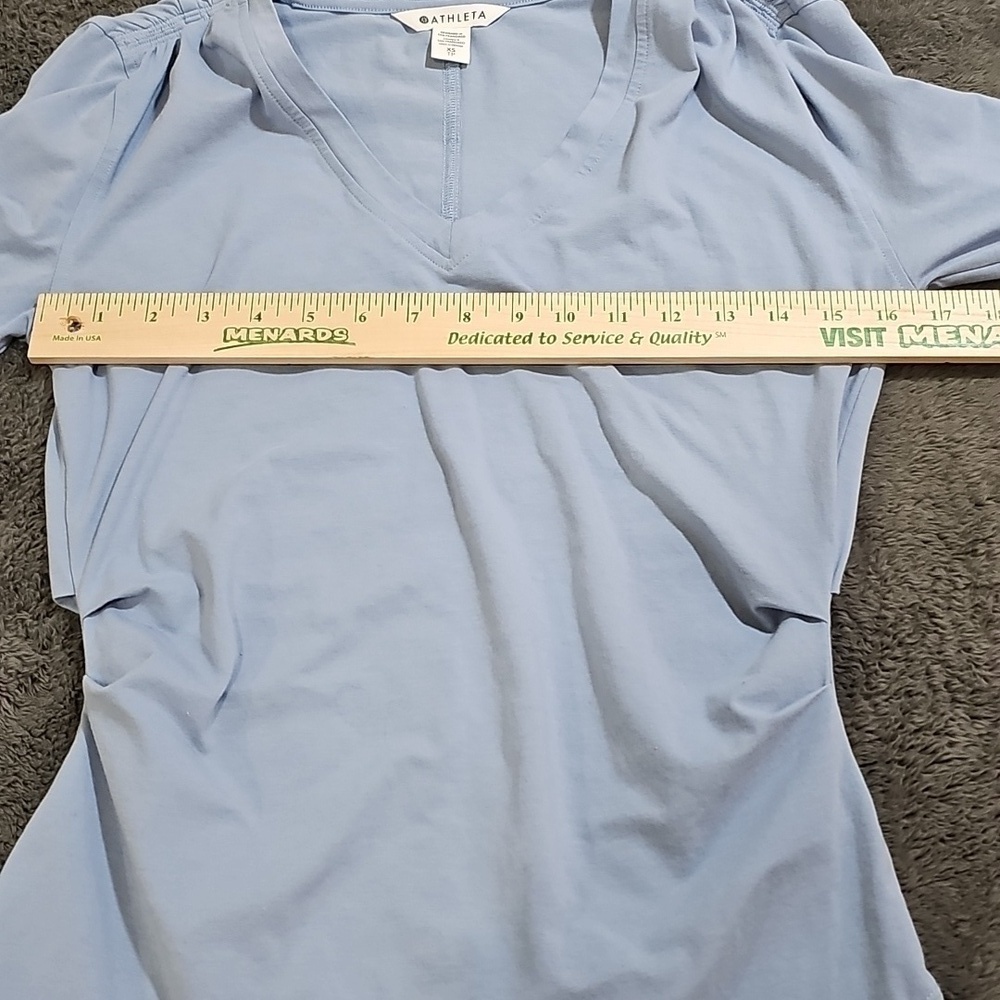 Athleta Periwinkle Blue Ruched Side V Neck Long Sleeve Top Womens XS - Picture 6 of 8